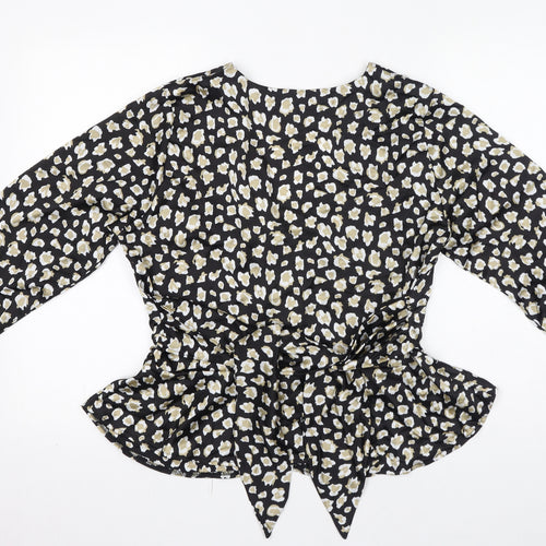 Missguided Womens Black Geometric Polyester Basic Button-Up Size 16 V-Neck - Peplum