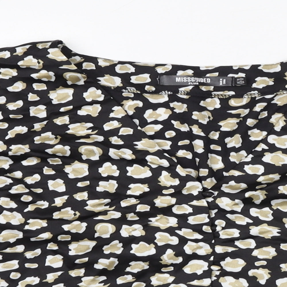 Missguided Womens Black Geometric Polyester Basic Button-Up Size 16 V-Neck - Peplum