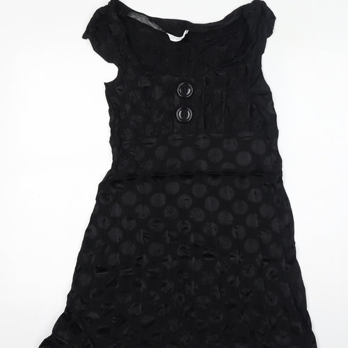 New Look Womens Black Polka Dot Viscose Mini Size 10 Boat Neck Pullover