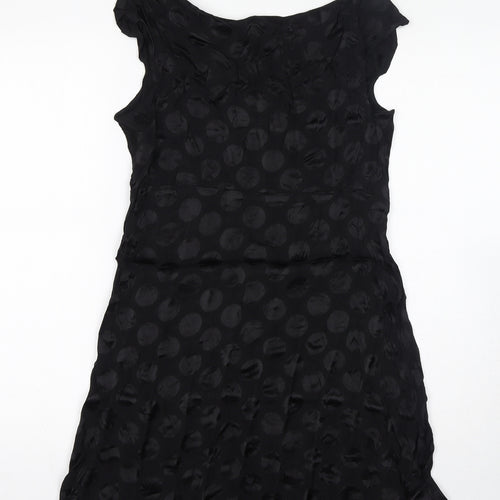 New Look Womens Black Polka Dot Viscose Mini Size 10 Boat Neck Pullover