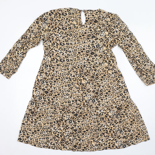 New Look Womens Beige Animal Print Viscose Ball Gown Size 8 V-Neck Pullover - Leopard Print