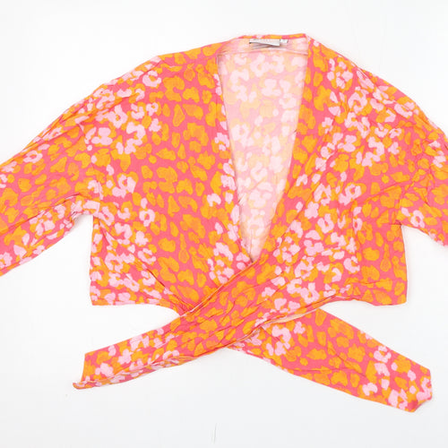 ASOS Womens Pink Animal Print Viscose Cropped Blouse Size 8 V-Neck - Tie Front