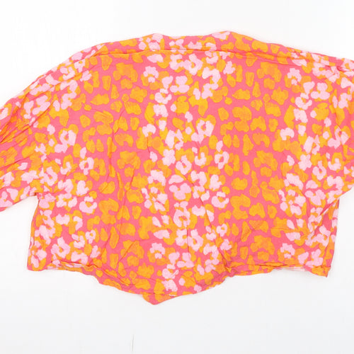 ASOS Womens Pink Animal Print Viscose Cropped Blouse Size 8 V-Neck - Tie Front