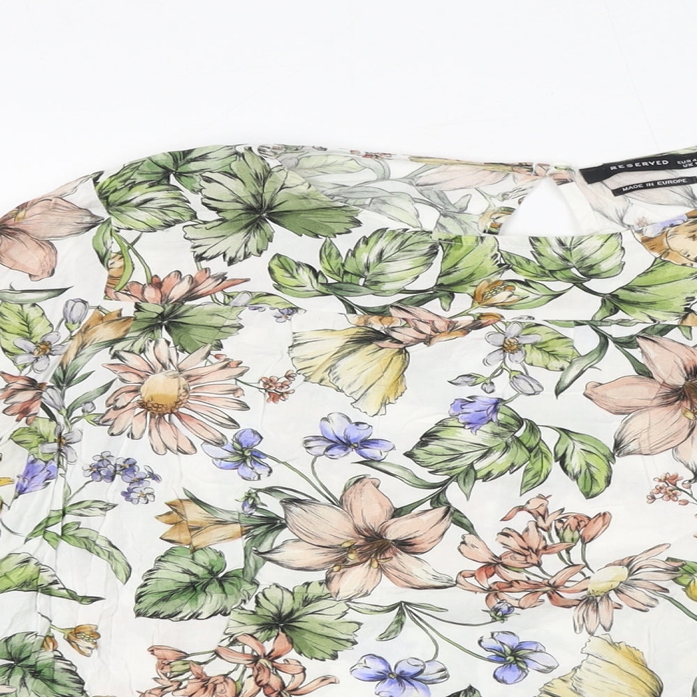 RESERVED Womens Multicoloured Floral Viscose Basic T-Shirt Size 12 Round Neck