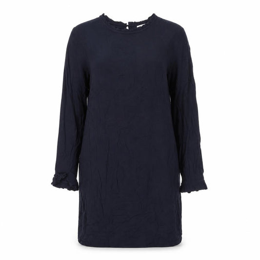 Front view of H&M women’s blue viscose shift, size UK 12, mock neck pullover