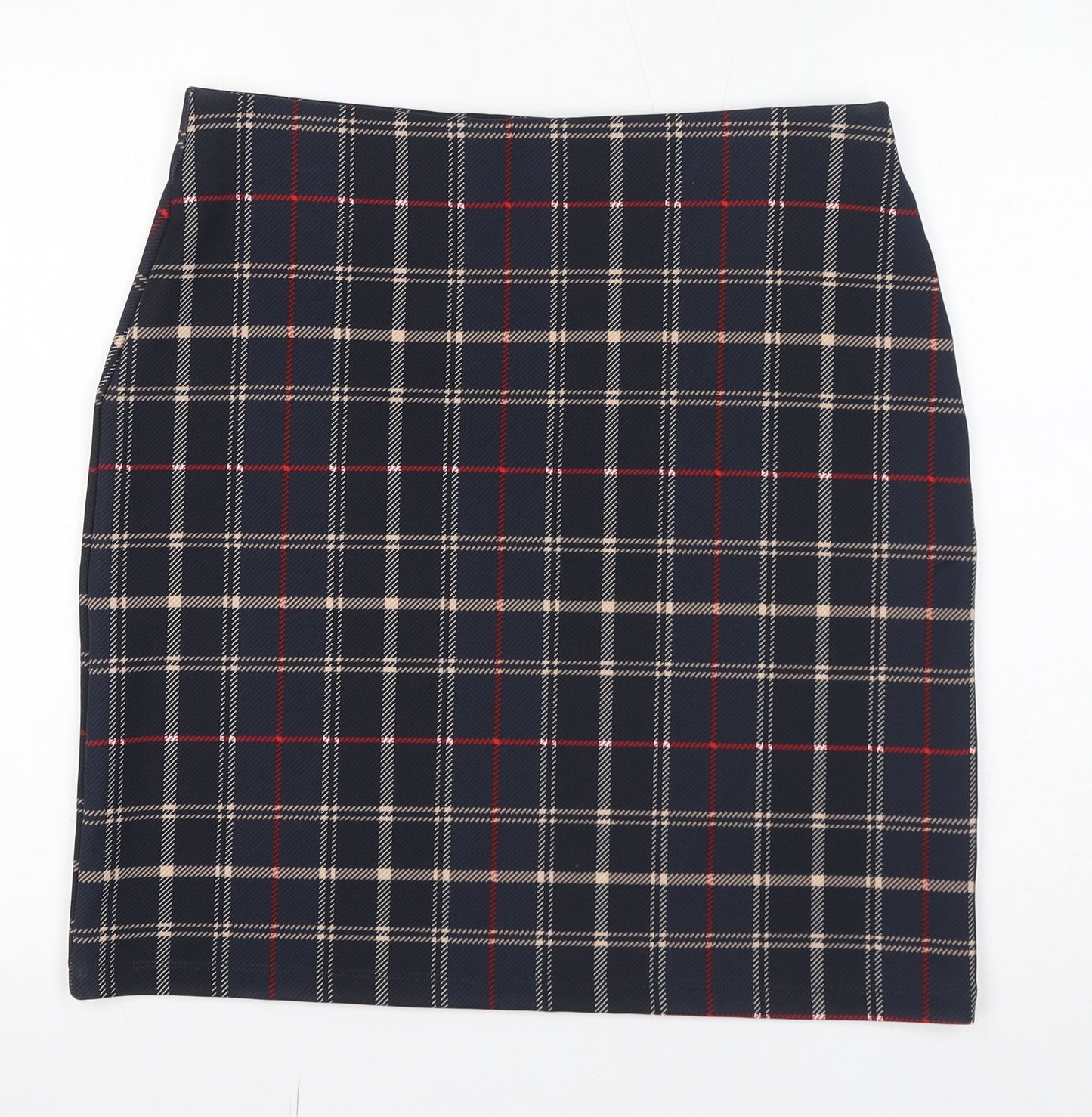 Marks and Spencer Womens Blue Plaid Polyester A-Line Skirt Size 14