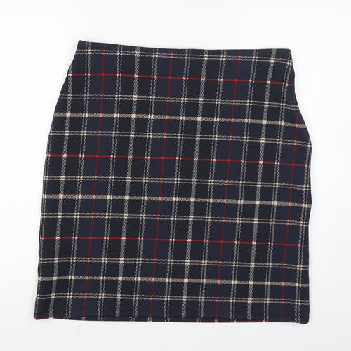 Marks and Spencer Womens Blue Plaid Polyester A-Line Skirt Size 14