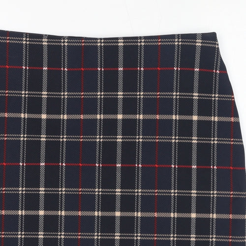 Marks and Spencer Womens Blue Plaid Polyester A-Line Skirt Size 14