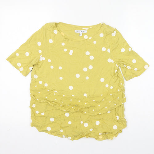 NEXT Womens Yellow Polka Dot 100% Cotton Basic T-Shirt Size 8 Round Neck
