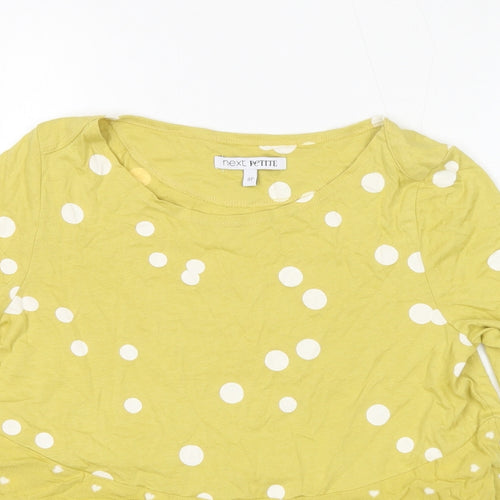 NEXT Womens Yellow Polka Dot 100% Cotton Basic T-Shirt Size 8 Round Neck