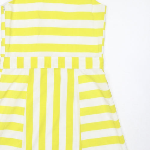 NEXT Womens Yellow Striped Polyester Skater Dress Size 12 Round Neck Zip