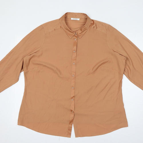 Classic Womens Beige Polyester Basic Button-Up Size 20 Collared