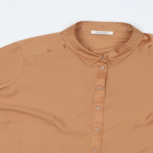Classic Womens Beige Polyester Basic Button-Up Size 20 Collared