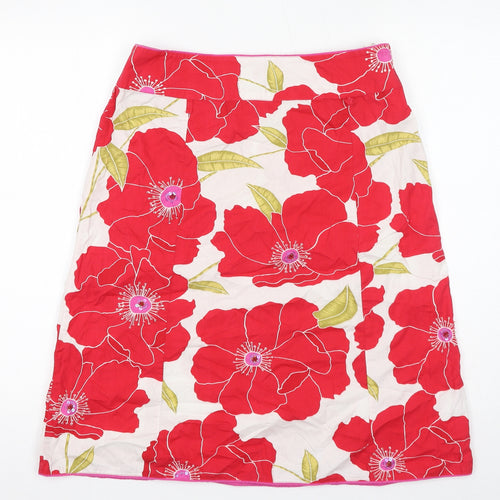 Monsoon Womens Red Floral Cotton A-Line Skirt Size 12 Zip