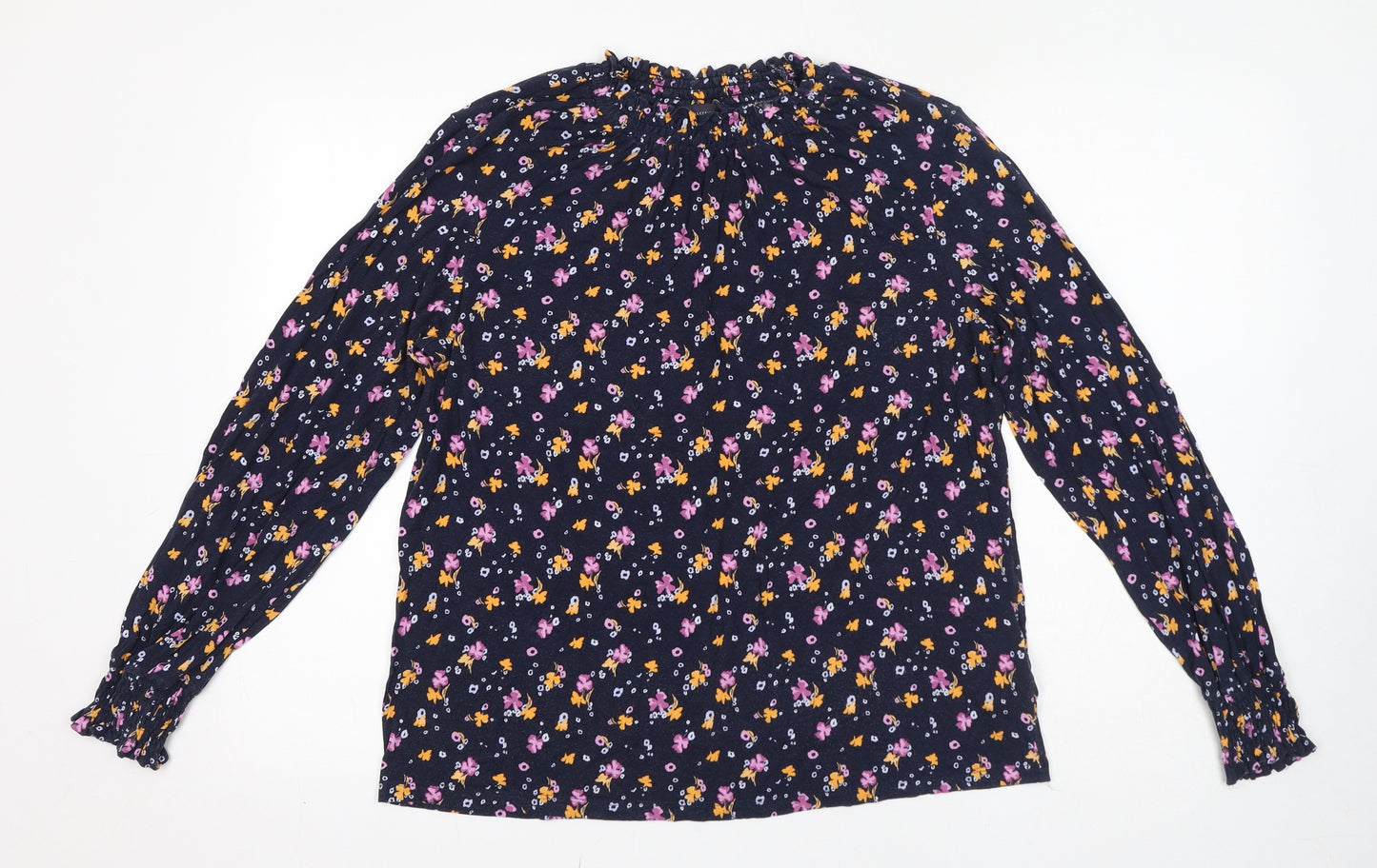 Marks and Spencer Womens Blue Floral Viscose Basic Blouse Size 14 Round Neck
