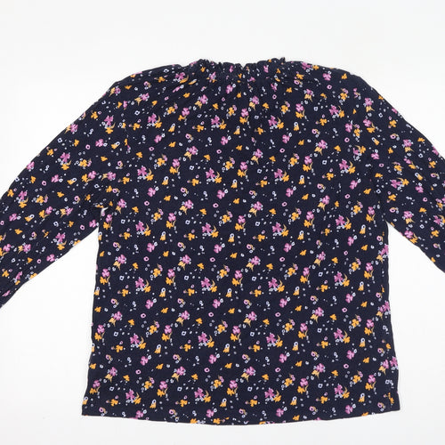 Marks and Spencer Womens Blue Floral Viscose Basic Blouse Size 14 Round Neck