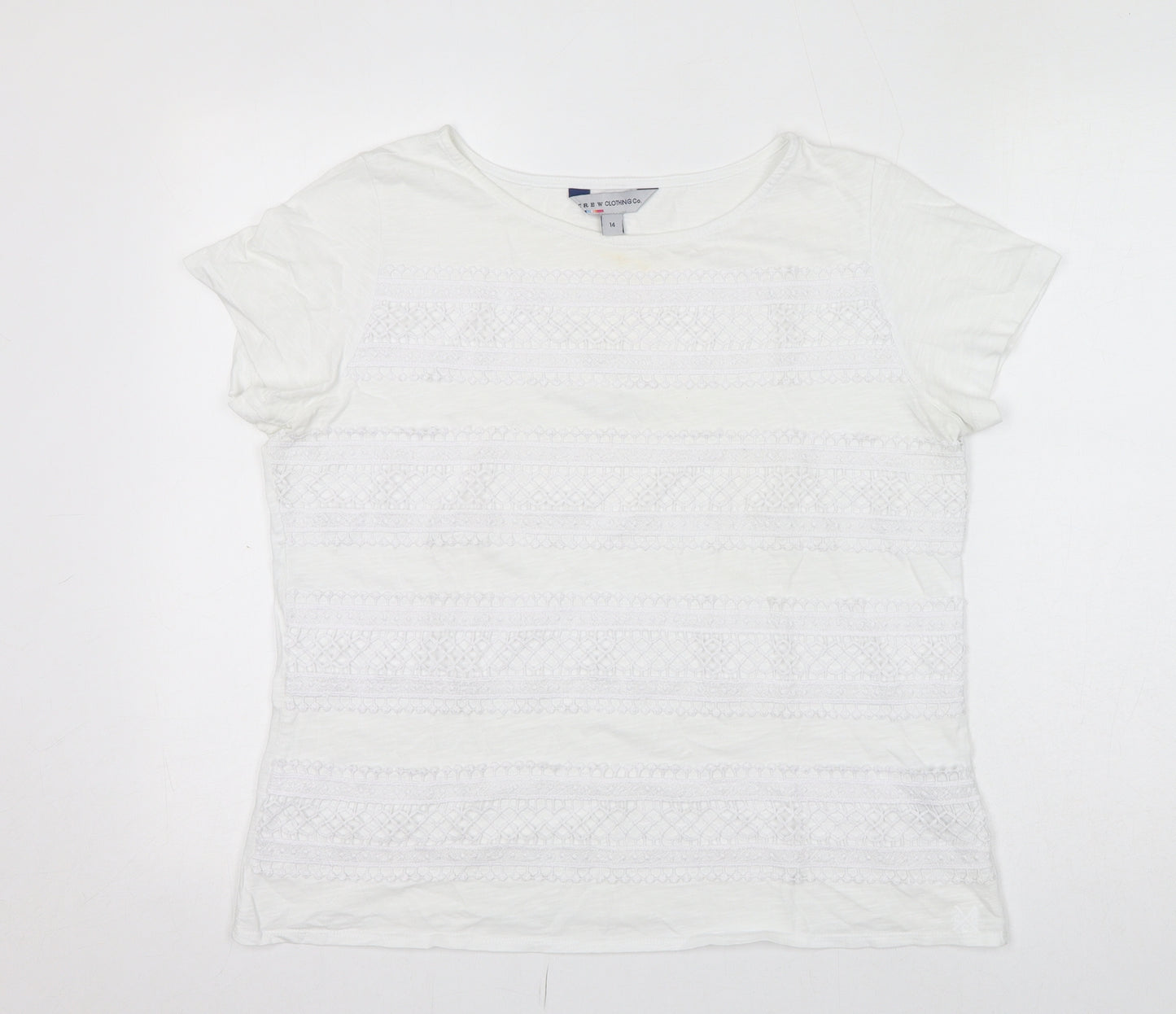 Crew Clothing Womens White 100% Cotton Basic T-Shirt Size 14 Round Neck