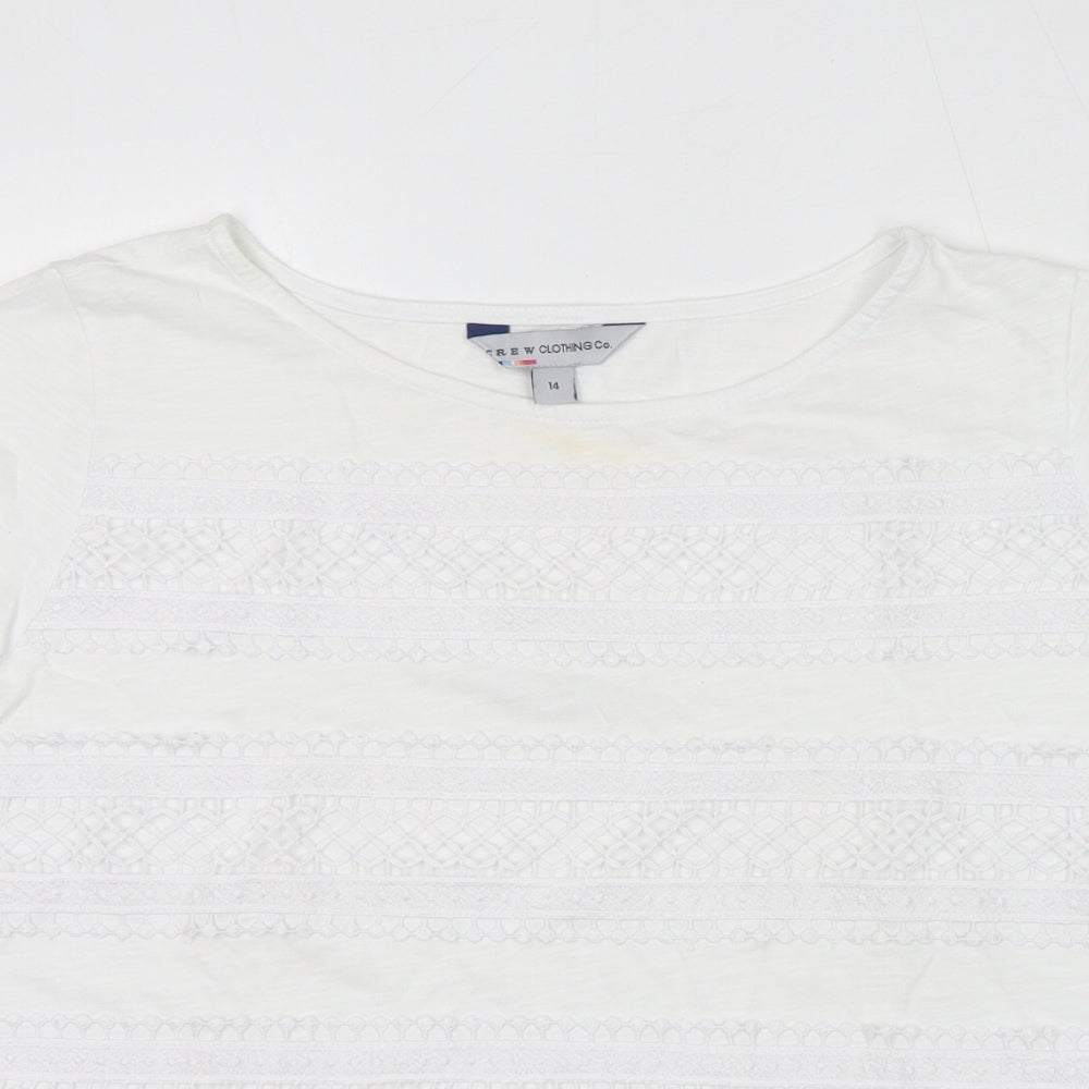 Crew Clothing Womens White 100% Cotton Basic T-Shirt Size 14 Round Neck