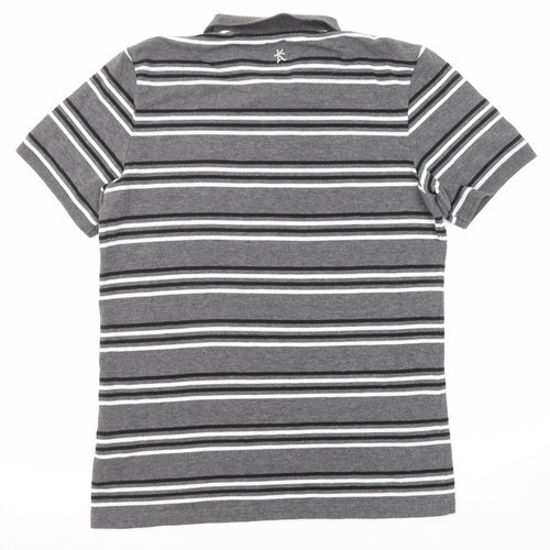 Kukri Mens Grey Striped Polyester Polo Size L Collared Button - Ulster Rugby