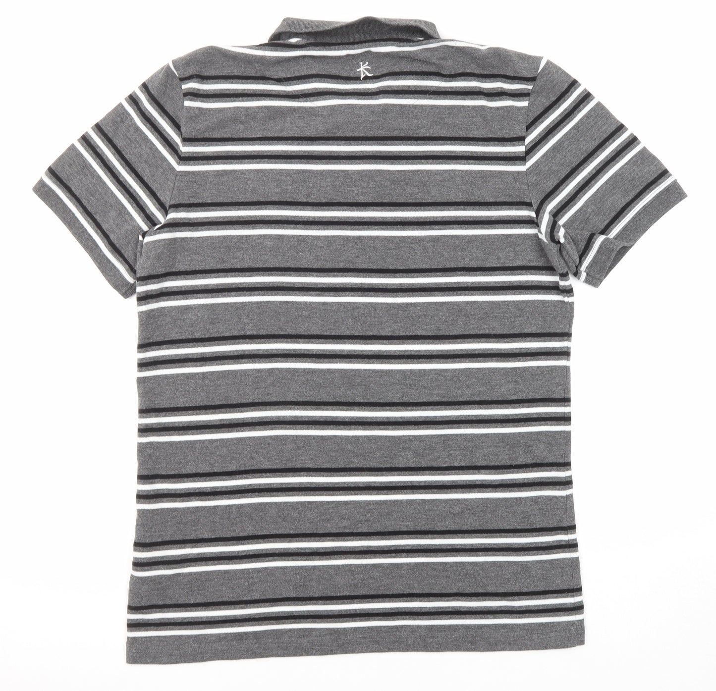Kukri Mens Grey Striped Polyester Polo Size L Collared Button - Ulster Rugby