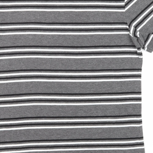 Kukri Mens Grey Striped Polyester Polo Size L Collared Button - Ulster Rugby