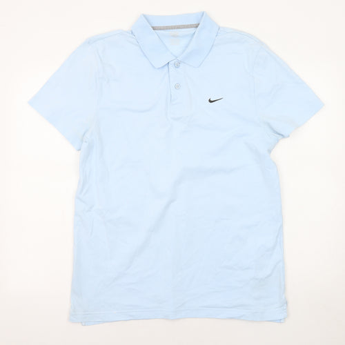 Nike Mens Blue Cotton Polo Size L Collared Button