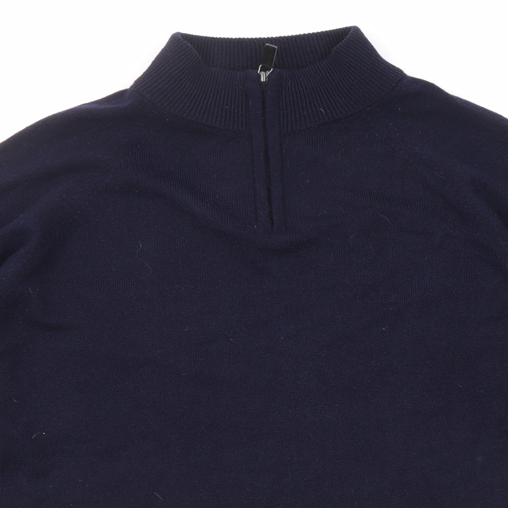 Smithers Mens Blue High Neck Acrylic Pullover Jumper Size M Long Sleeve