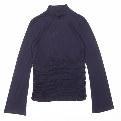 Marks and Spencer Womens Blue Viscose Basic T-Shirt Size 6 High Neck