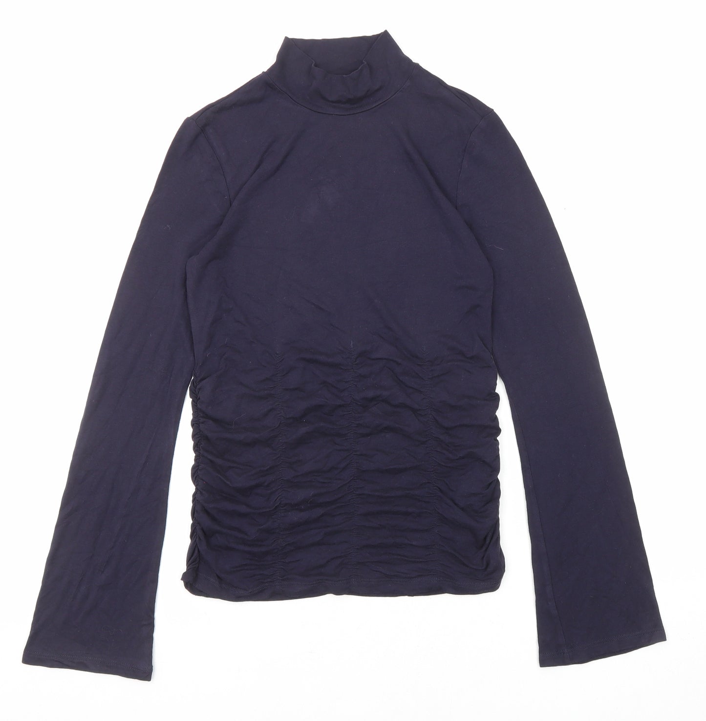 Marks and Spencer Womens Blue Viscose Basic T-Shirt Size 6 High Neck