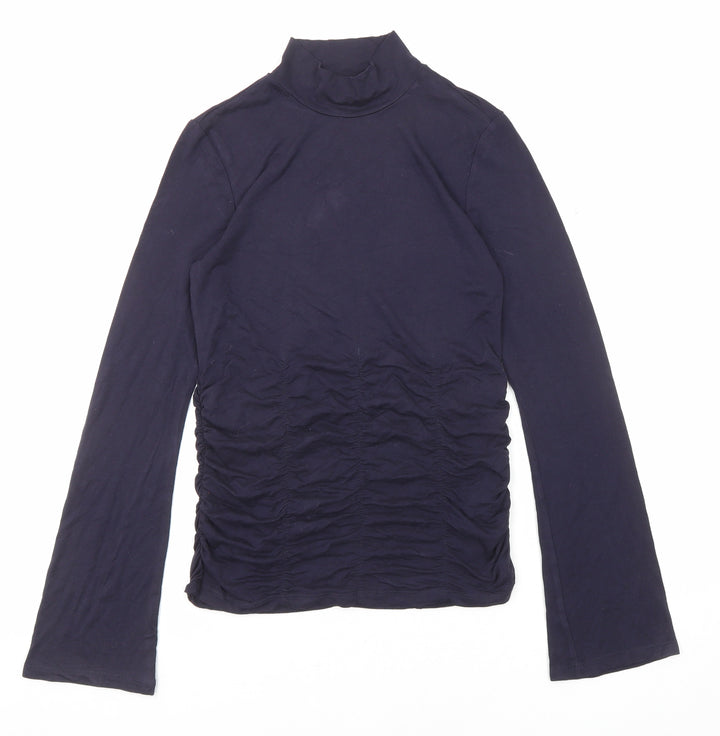 Marks and Spencer Womens Blue Viscose Basic T-Shirt Size 6 High Neck