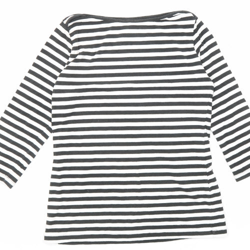 Amy Gee Womens Black Striped Cotton Basic T-Shirt Size M Boat Neck