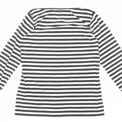 Amy Gee Womens Black Striped Cotton Basic T-Shirt Size M Boat Neck