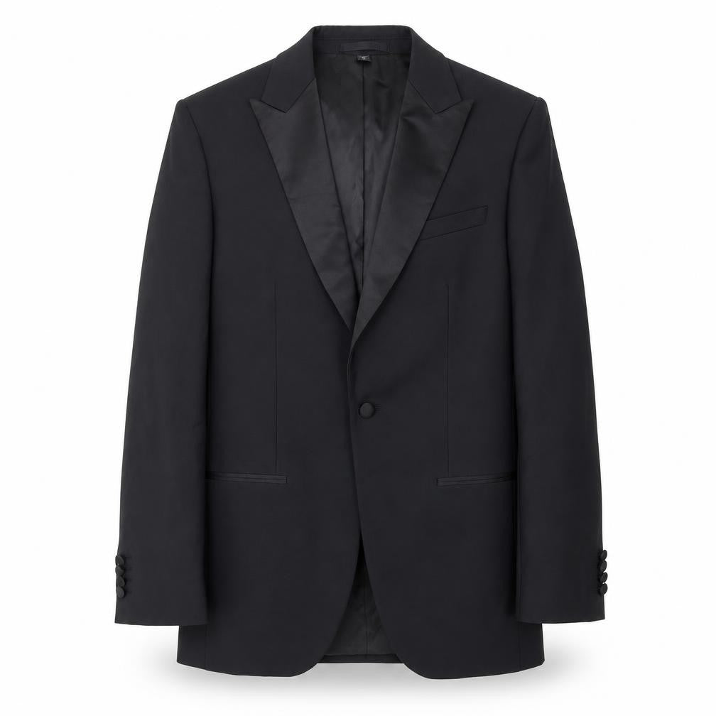 Front view of Marks & Spencer men’s black wool jacket suit jacket, size 38, regular