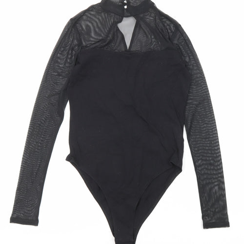 New Look Womens Black Cotton Bodysuit One-Piece Size 12 Snap