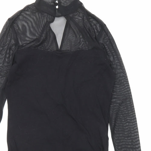 New Look Womens Black Cotton Bodysuit One-Piece Size 12 Snap