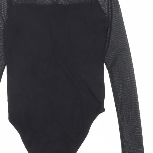 New Look Womens Black Cotton Bodysuit One-Piece Size 12 Snap