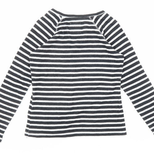 Superdry Womens Black Striped Cotton Basic T-Shirt Size 10 Boat Neck
