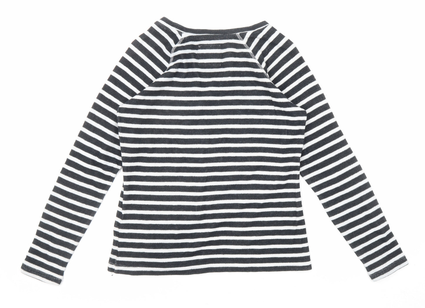 Superdry Womens Black Striped Cotton Basic T-Shirt Size 10 Boat Neck