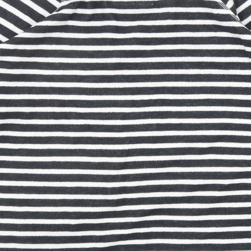 Superdry Womens Black Striped Cotton Basic T-Shirt Size 10 Boat Neck
