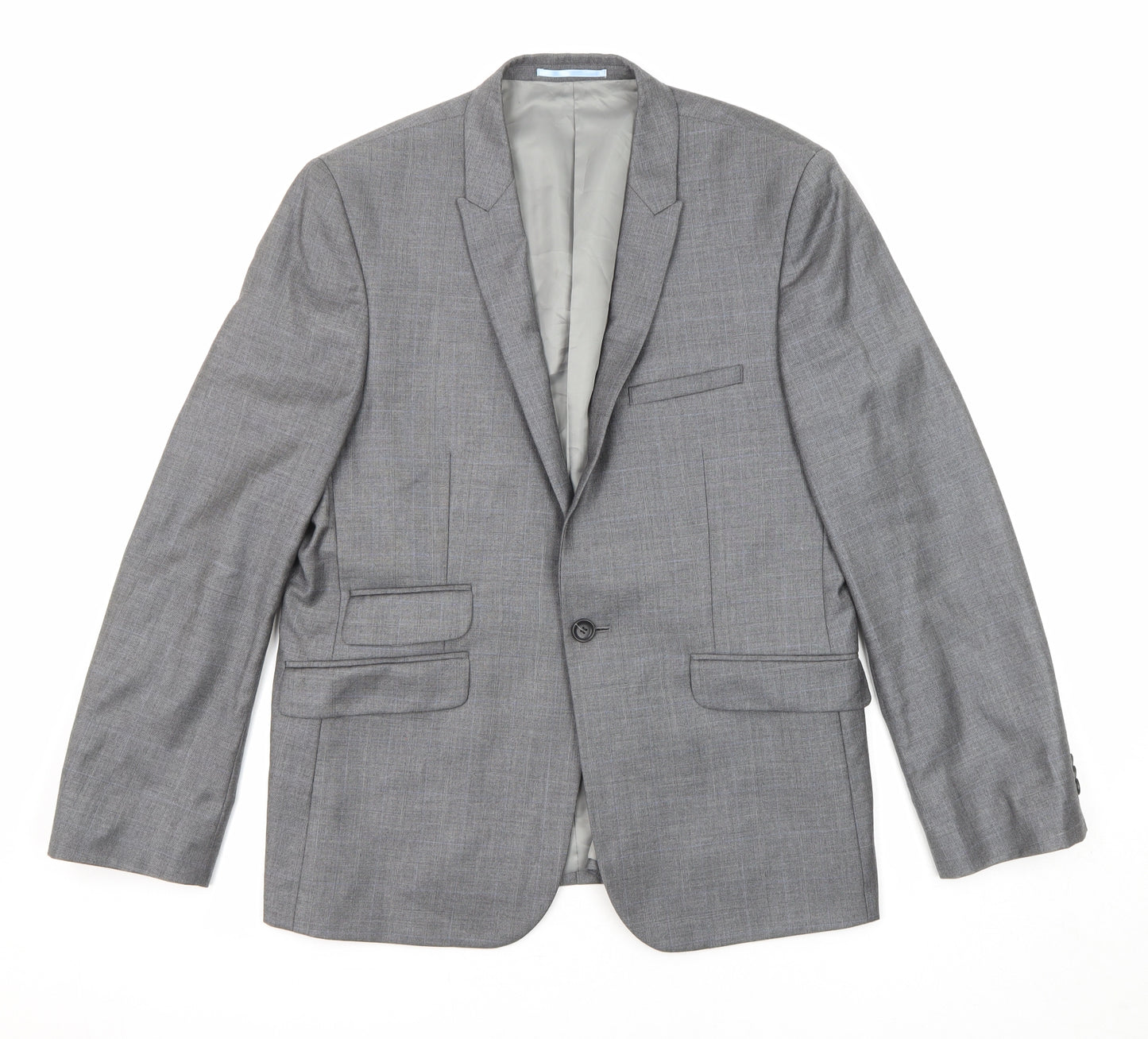 Burton Mens Grey Check Polyester Jacket Suit Jacket Size 40 Regular