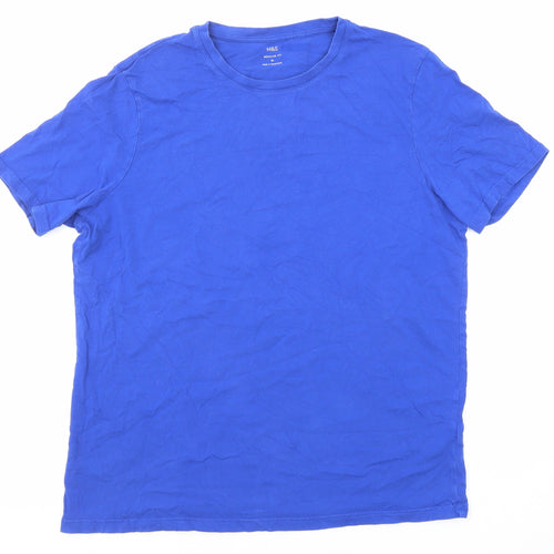 Marks and Spencer Mens Blue Cotton T-Shirt Size XL Crew Neck