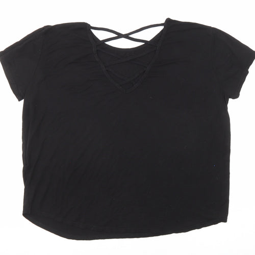 Boohoo Womens Black Viscose Basic T-Shirt Size 12 Round Neck
