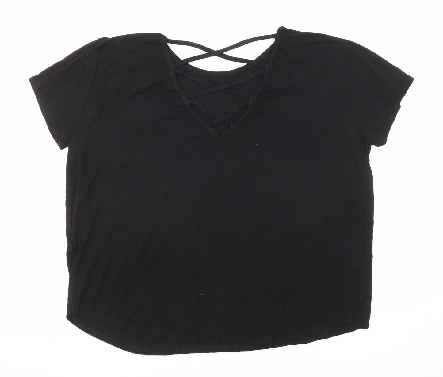 Boohoo Womens Black Viscose Basic T-Shirt Size 12 Round Neck