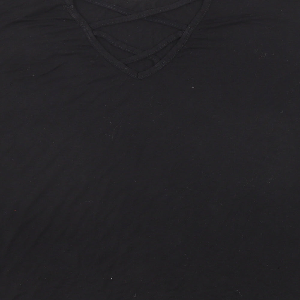 Boohoo Womens Black Viscose Basic T-Shirt Size 12 Round Neck