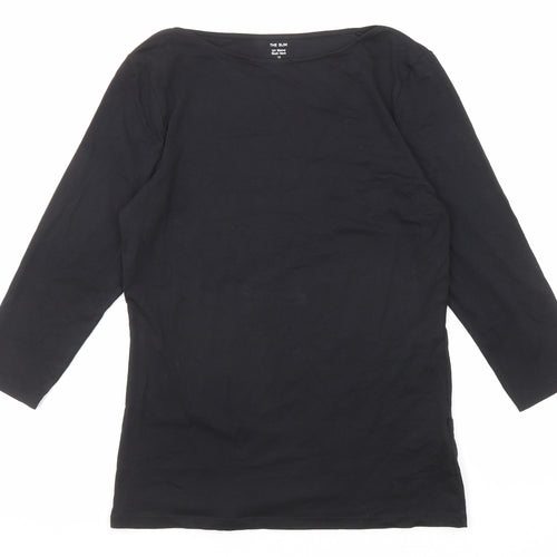 Marks and Spencer Womens Black Cotton Basic T-Shirt Size 12 Boat Neck