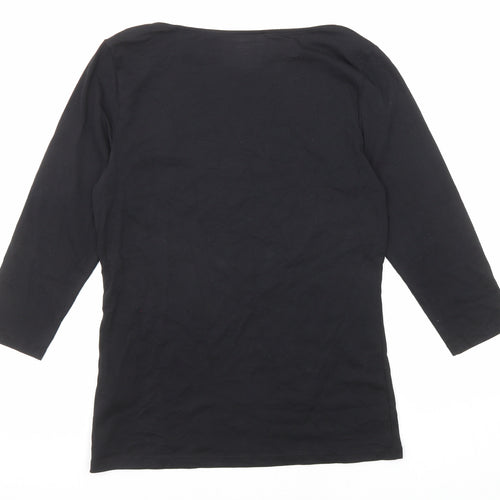Marks and Spencer Womens Black Cotton Basic T-Shirt Size 12 Boat Neck