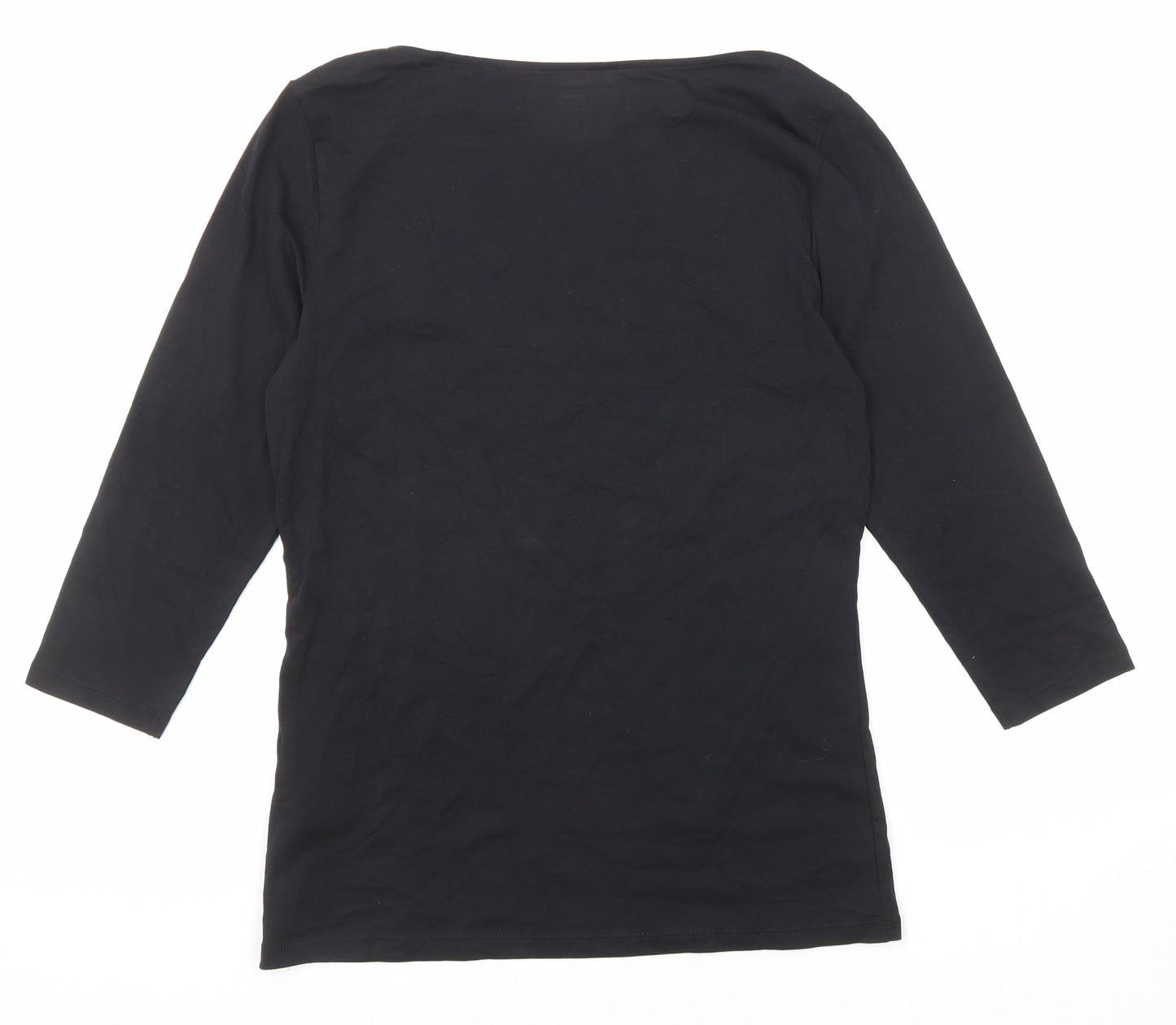 Marks and Spencer Womens Black Cotton Basic T-Shirt Size 12 Boat Neck