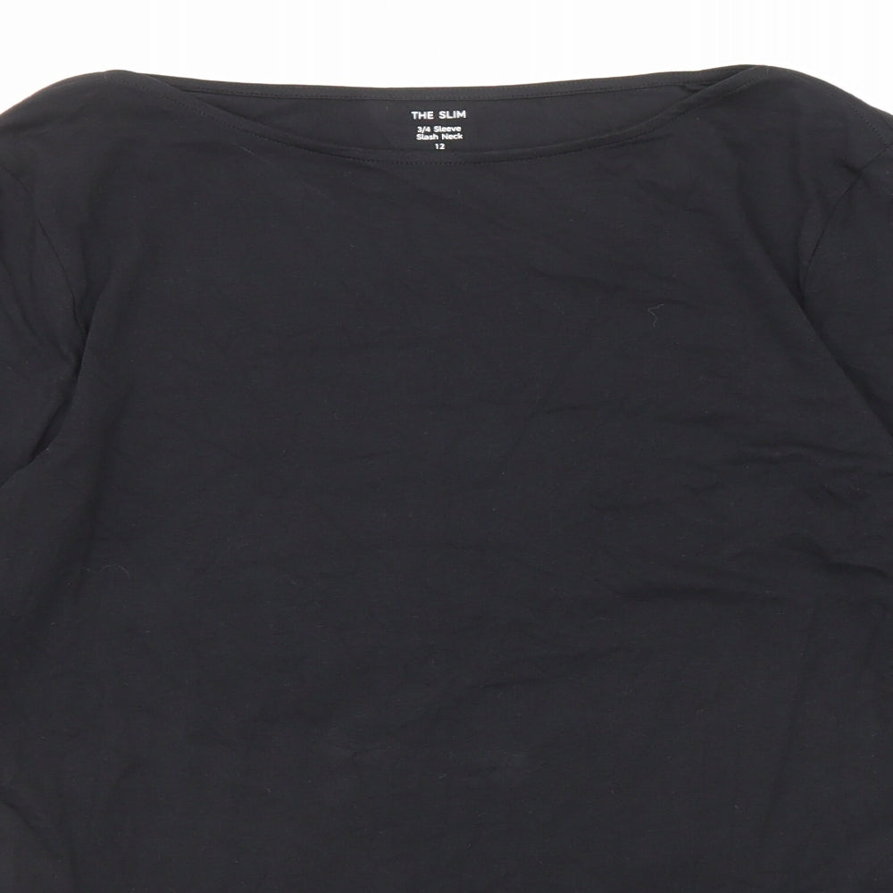 Marks and Spencer Womens Black Cotton Basic T-Shirt Size 12 Boat Neck