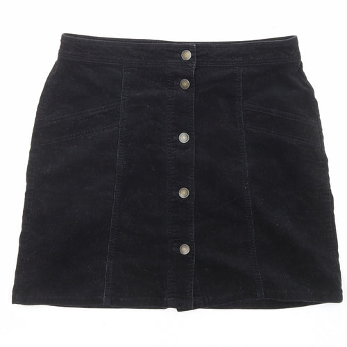Marks and Spencer Womens Black Cotton A-Line Skirt Size 10 Button