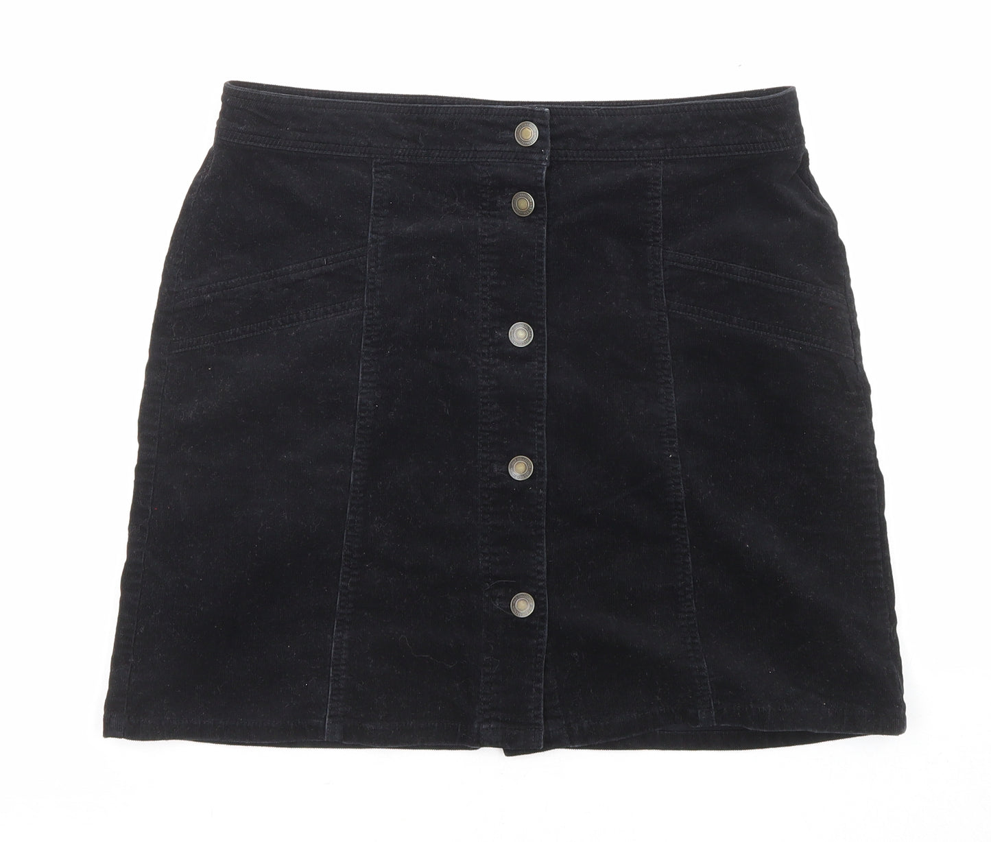 Marks and Spencer Womens Black Cotton A-Line Skirt Size 10 Button
